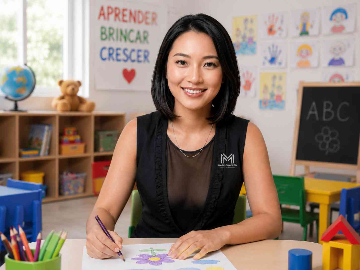 Professora com turma de jardim de infância.