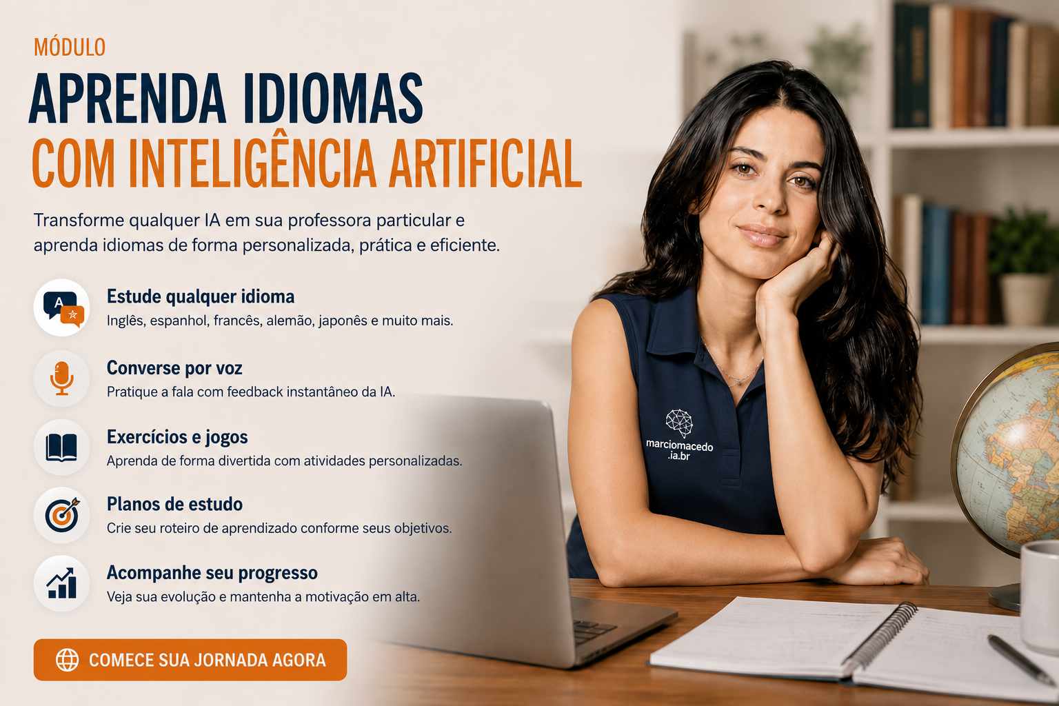 Estudante organizando um plano de estudos de idioma com apoio de IA